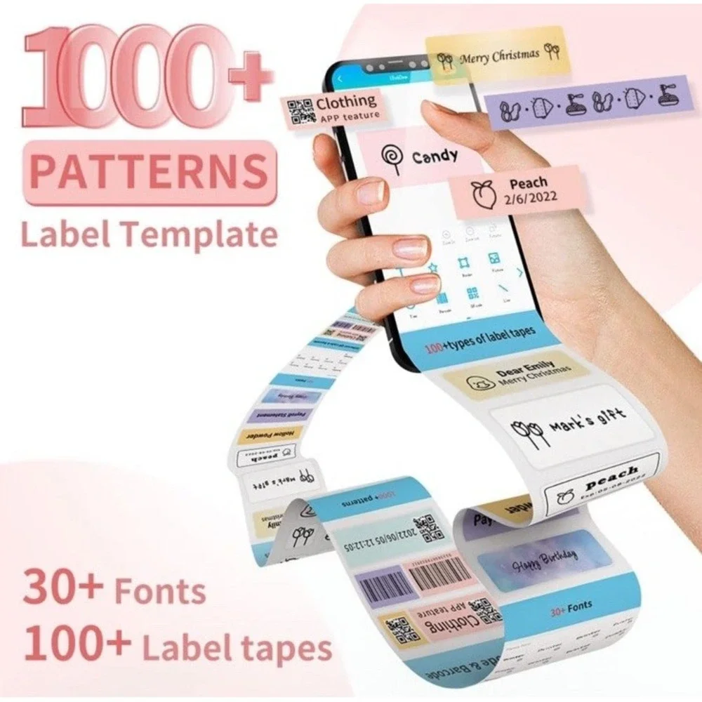 Label Maker Machine Portable Bluetooth Mini Thermal Label Printer Handheld Pink - Picture 8 of 9